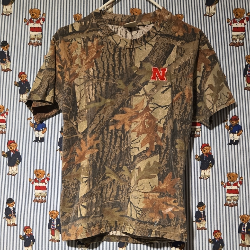 Vintage Nebraska Huskers Camouflage Shirt Boggy Creek Camo
